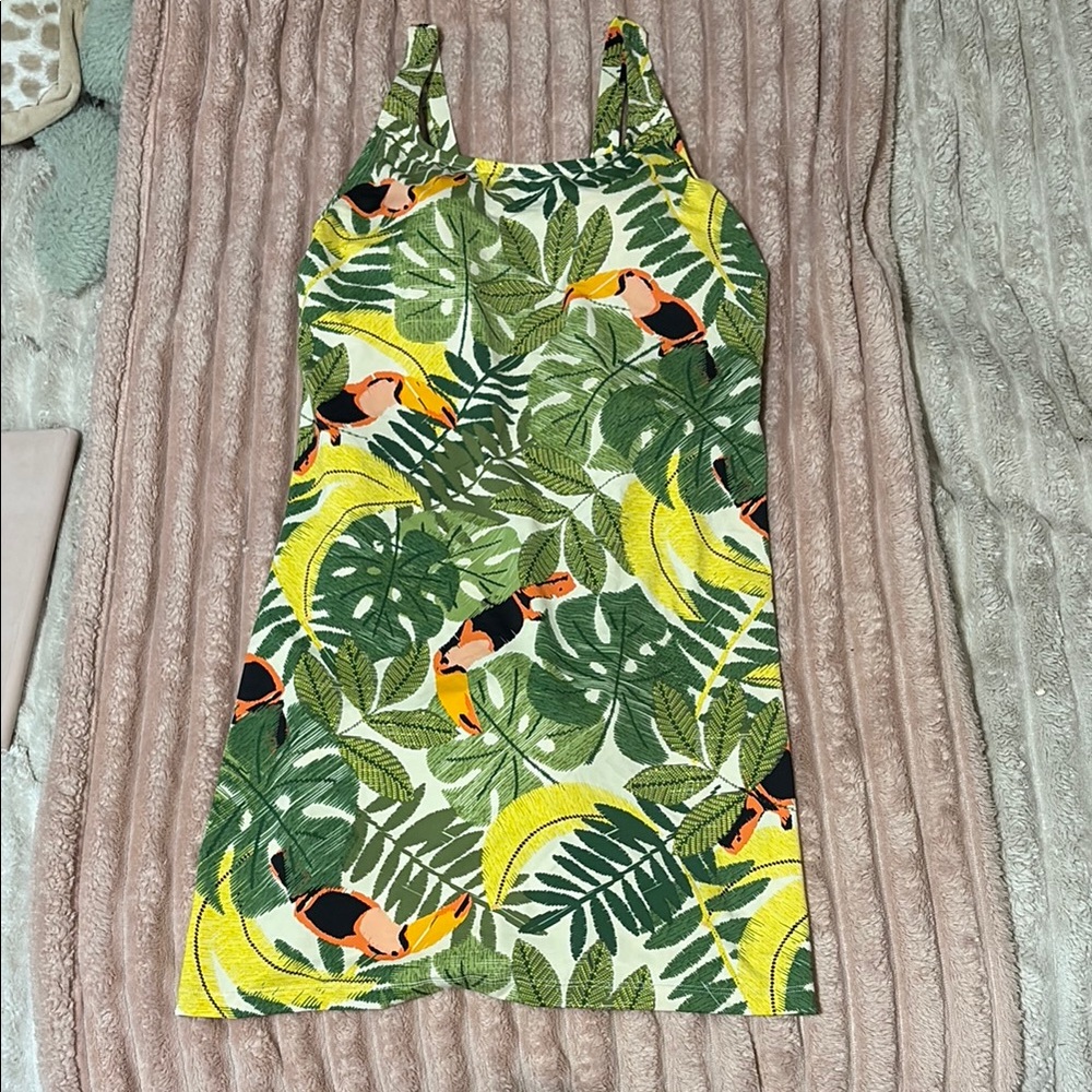 Duluth Trading Co Women's Tropical Leaf One Piece - Green and Yellow